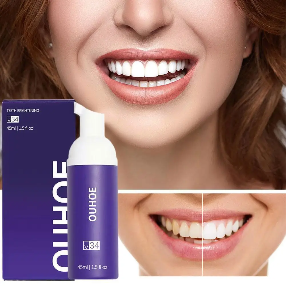 

V34 Teeth Whitening Tooth Cleaning Mousse Cleansing Brightening Dental Yellow 45ml Stains Care Tartar Fresh Breath Whitenin I3H6