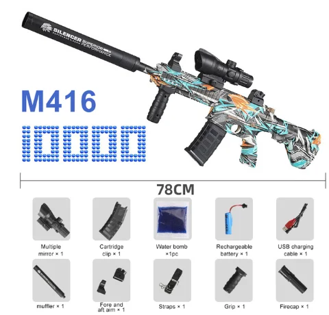 

M416 Electric Splatter Gel Ball Blaster With 10000 Water Beads For Outdoor Activities Shooting Team Game Kids Boys Toy Gun Gifts