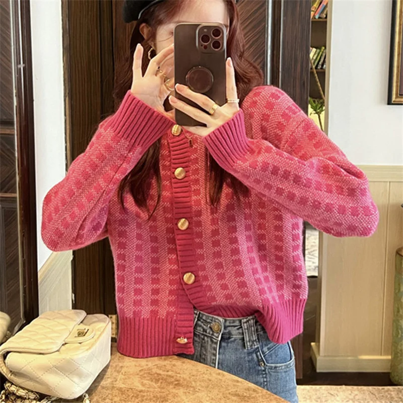 Корейская одежда Dongmen модные женские свободные трикотажные свитера в клетку с