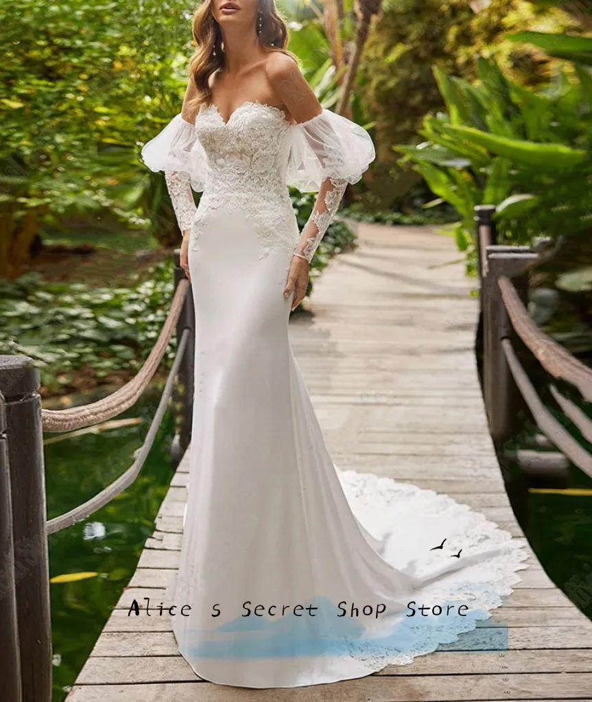 

Elegance Wedding Dress For Women A-Line Off The Shoulder Puff Sleeve With Exquisite Appliques Bridal Gown/Bespoke Dress