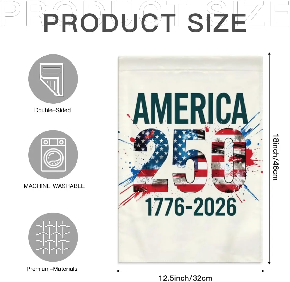 Фото Флаг для сада America 250, 12x18 дюймов, двусторонний – Праздничное украшение для двора в американском патриотическом стиле, 17762026, для веранды, L AAM №3