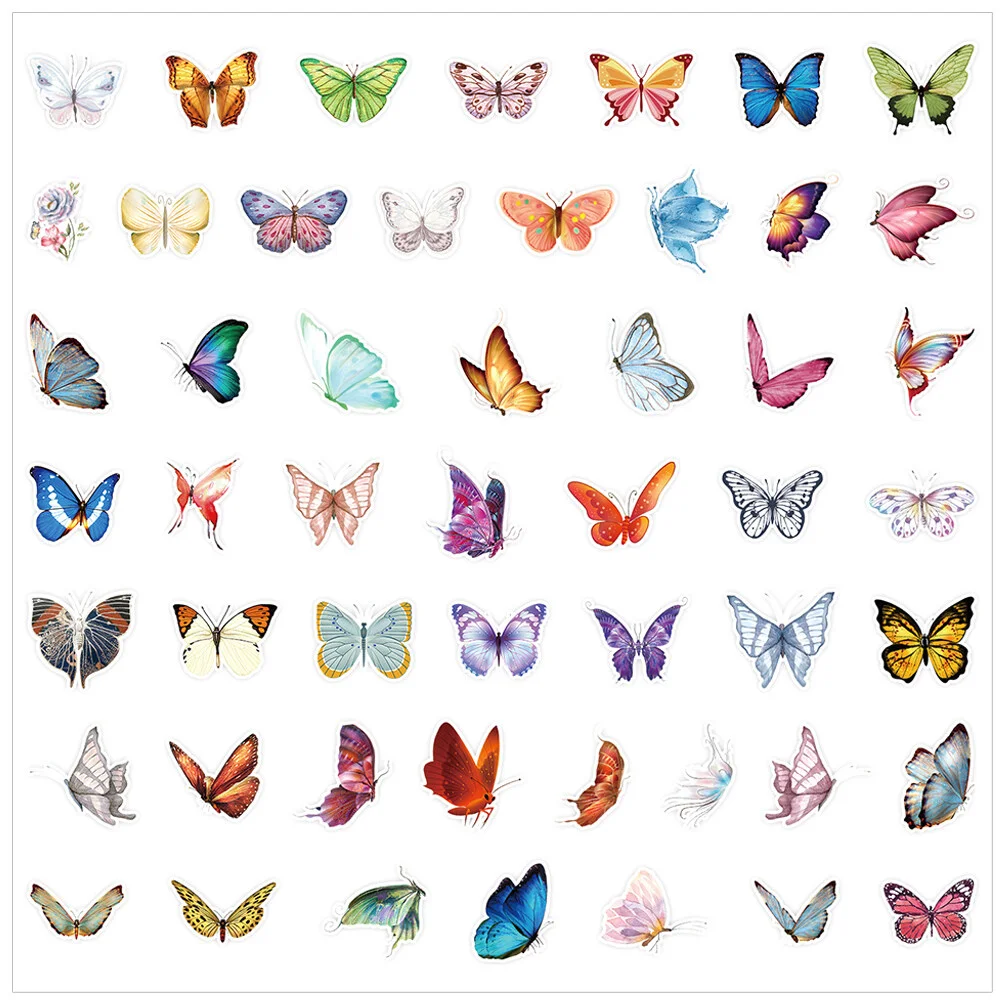 

50 Pcs Butterfly Stickers Journal Laptop Stuff Cars Small Bottle Suitcase Diary