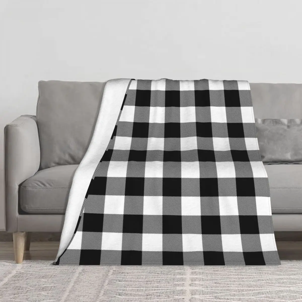 

Черно-белое клетчатое винтажное одеяло Lumberjack Buffalo на кровати уютное покрывало до колена пушистое одеяло s