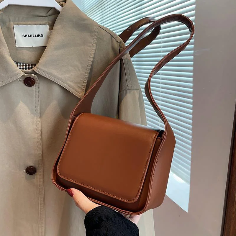 

Solid Color Simple Women Flap Underarm Bag PU Leather Crossbody Shoulder Bags 2023 Fashion Luxury Female Handbags and Purses