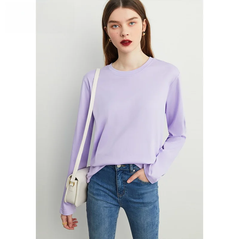 Dplay [Huipin] | Base Handy Gadget Minimalist round Neck Lavender Purple Loose and Lazy Sle Shirt