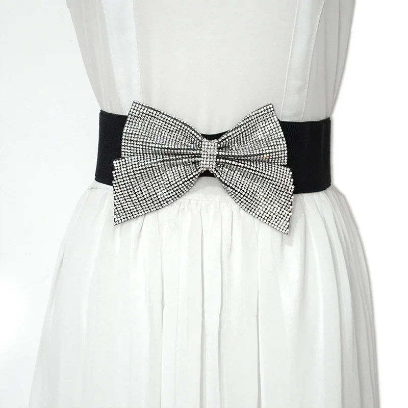 

New women's rhinestone girdle fashion all-match elastic bow