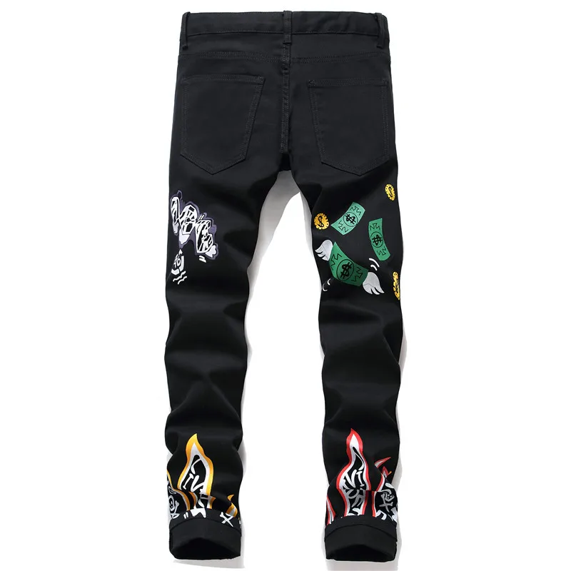 Fashion Men Skull Print Nightclub Hip Hop Jeans 2023 Spring Mens Black Denim Pants Streetwear Harajuku Jean Trousers Jeans Homme