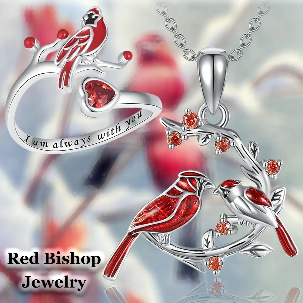 2 шт./компл. красивая пара красных подвесок в виде птицы епископа и кольца с