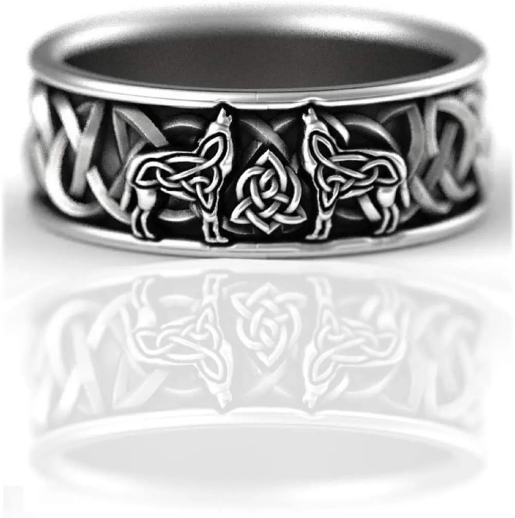 

Wolf Ring for Men Retro Wolf for Women Totem Rings Cross Line Ring Wolf Signet Rings Amulet Ring Punk Ring Animal Wolf for Boy
