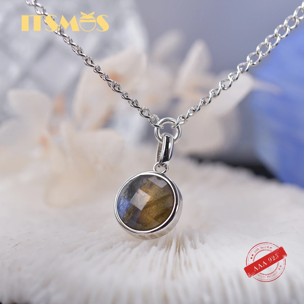 ITSMOS 925 Silver Plated Natural  LABRADORITE Pendant Necklace Blue Moon Light Gemstone Necklace for Women Luxury Jewelry