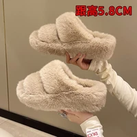 large size plush slippers for women new korean version head high heeled daily shoes ladies spot open toe plush womens dragging