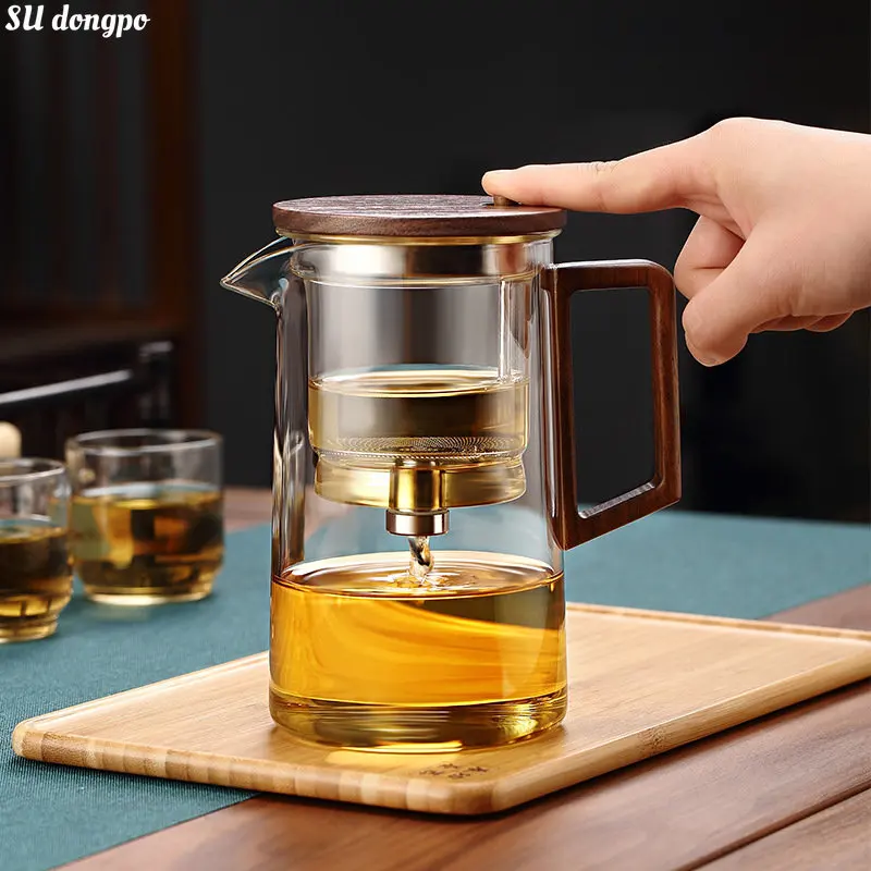 

Стеклянный чайник, элегантная чашка, чайная кружка, чайный чайник с деревянной ручкой, сепарационная фильтрация чая, чайная чашка для чая Puer, офисный Подарочный чайный набор