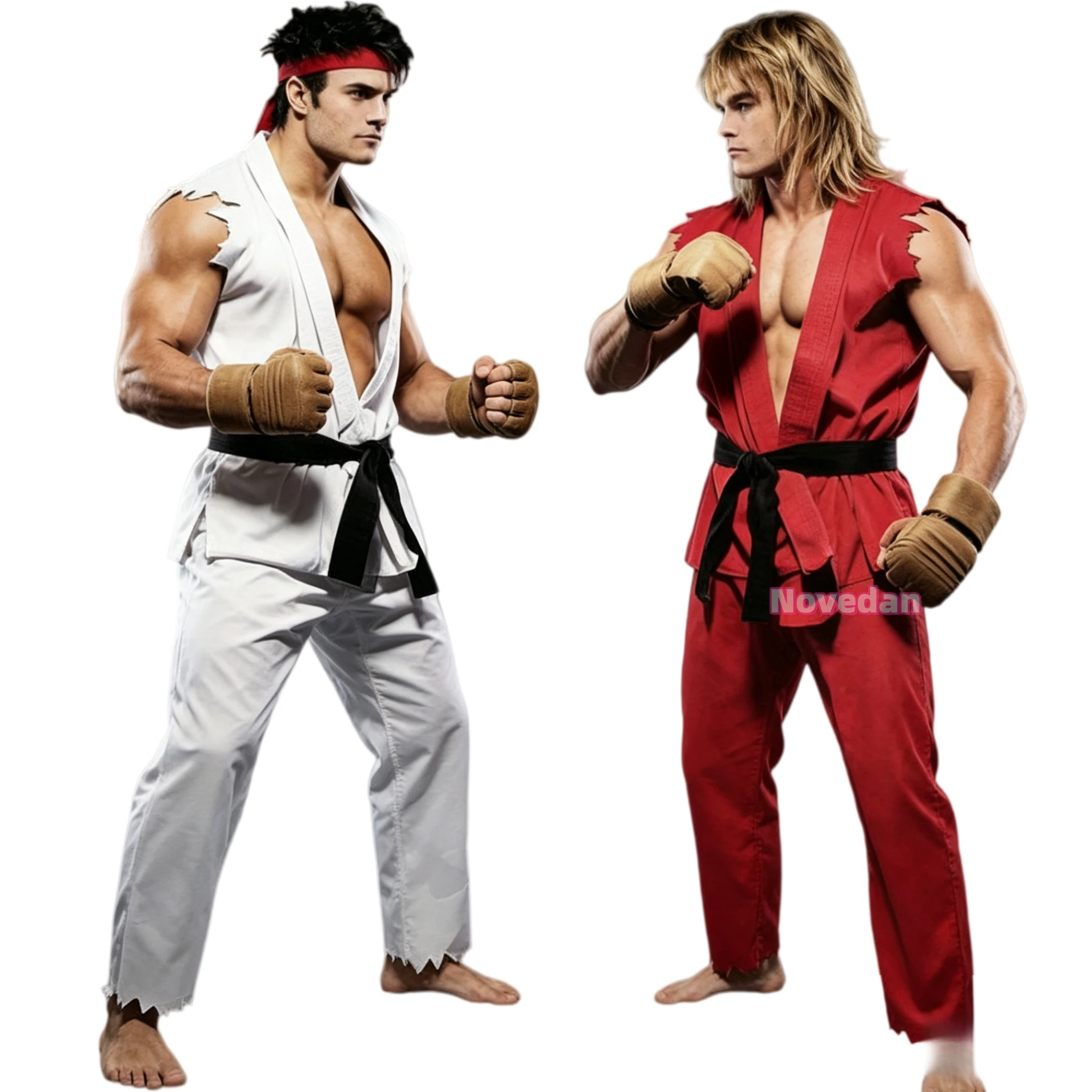 Фото Костюм для косплея Кена Мастера и Рю Хоси из аниме Street Fighter, мужской, для вечеринок, униформа для карате, карнавальный костюм на Хэллоуин №1
