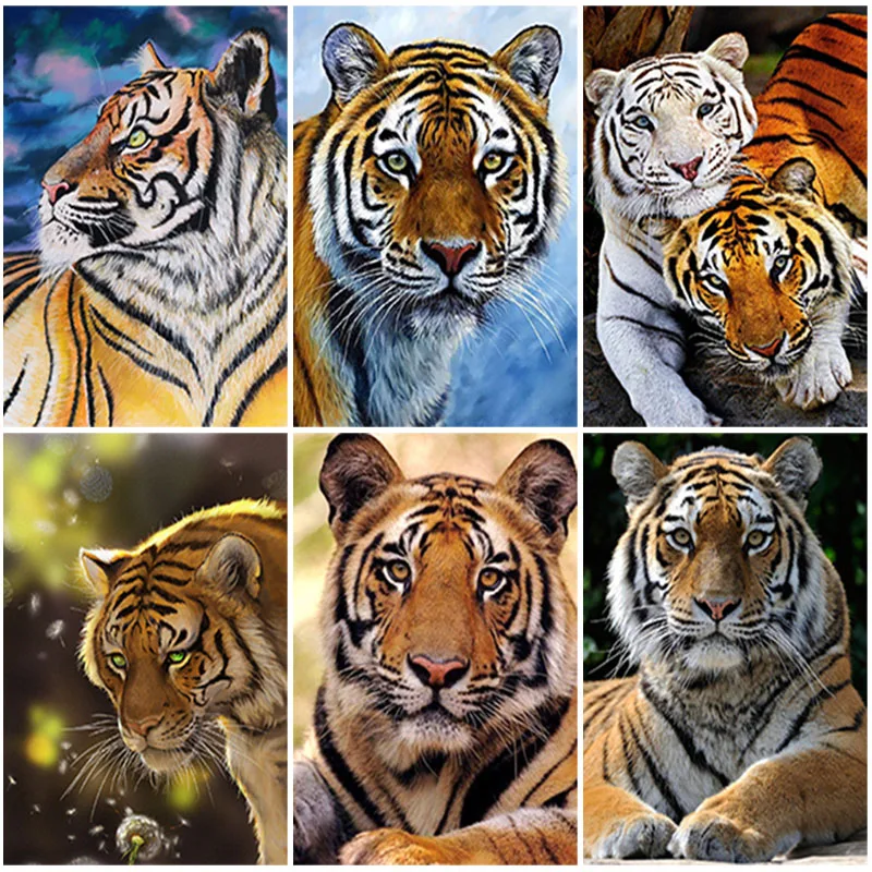 

5D DIY Diamond Painting Animal Cross Stitch Kit Square/Round Drill Diamond Embroidery Kits Tiger Rhinestone Home Decoration Gift