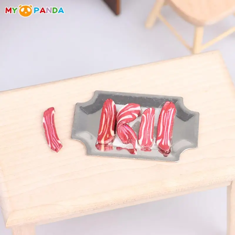1:12 Dollhouse Mini Barbecue Grilled Meat DollHouse Food Play Miniature Roast Meat Pan Barbecue and Plate Life Scene Accessories