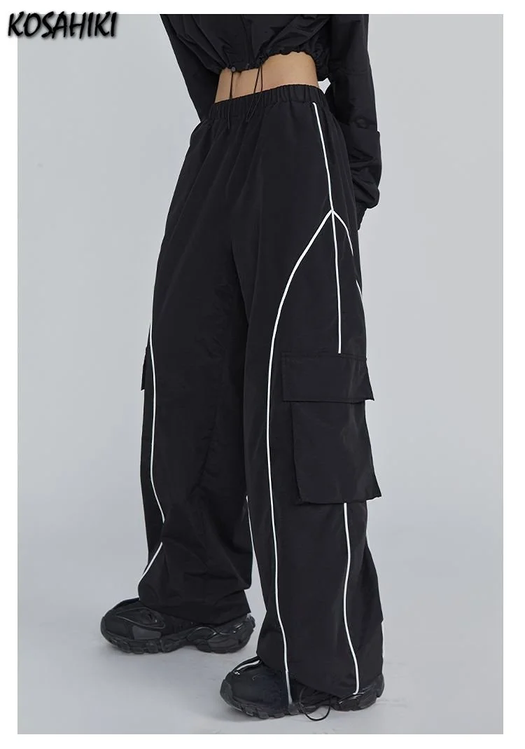 

Женские брюки-карго Y2k, весенние корейские брюки-джоггеры с высокой талией, повседневные однотонные брюки с широкими штанинами, 2023