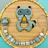 custom english russian letters name baby silicone raccoon pacifier clips chain diy teether pendants baby pacifier kawaii teether