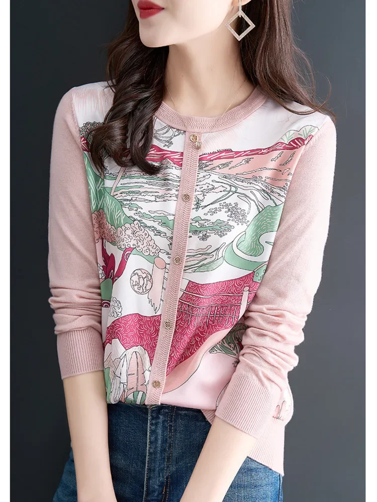 Элегантный мягкий вязаный лоскутный свитер рубашки весна-лето повседневный