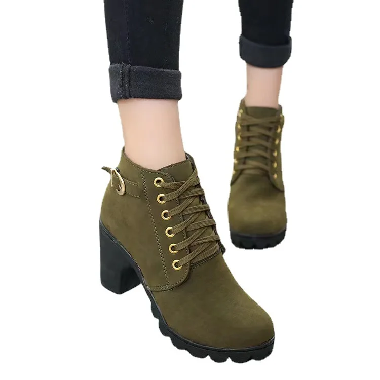 Женские туфли-лодочки на шнуровке ботинки из искусственной кожи высоком каблуке