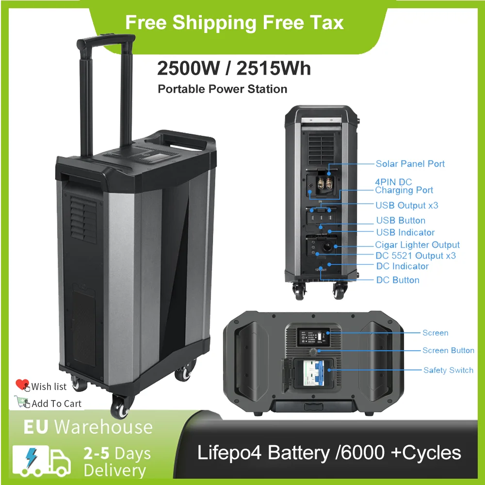 

2515Wh Emergency Backup Power Supply 2000W Portable Power Station 220V/110V For Laptop,Air Condtioner,Refrigerator,EV Car Charge