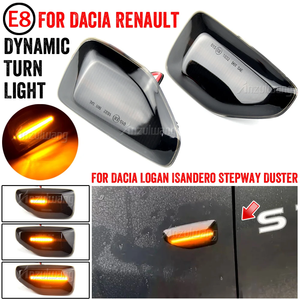 

1 pair Dynamic Amber LED Side Marker Lights for Dacia Logan Sandero II 2012-2020 Flowing Turn Signal Blinker Replacement Smoked