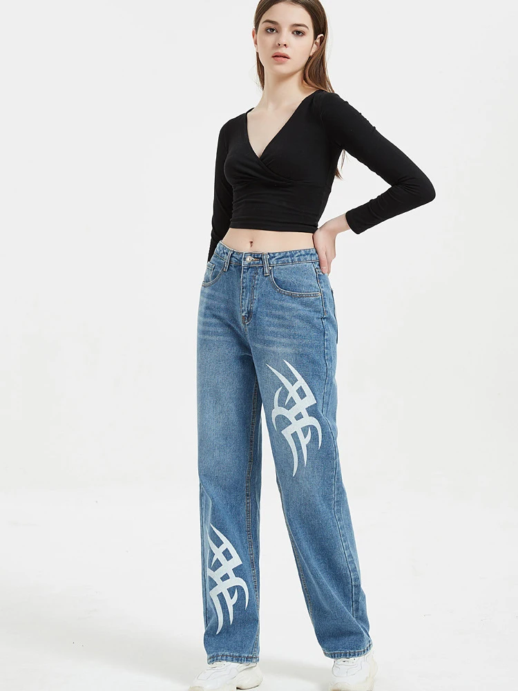 Cowgirl Casual Pants 2023 High Waist Spring Autumn Washed Straight Pants Ladies Casual Loose Jeans Denim