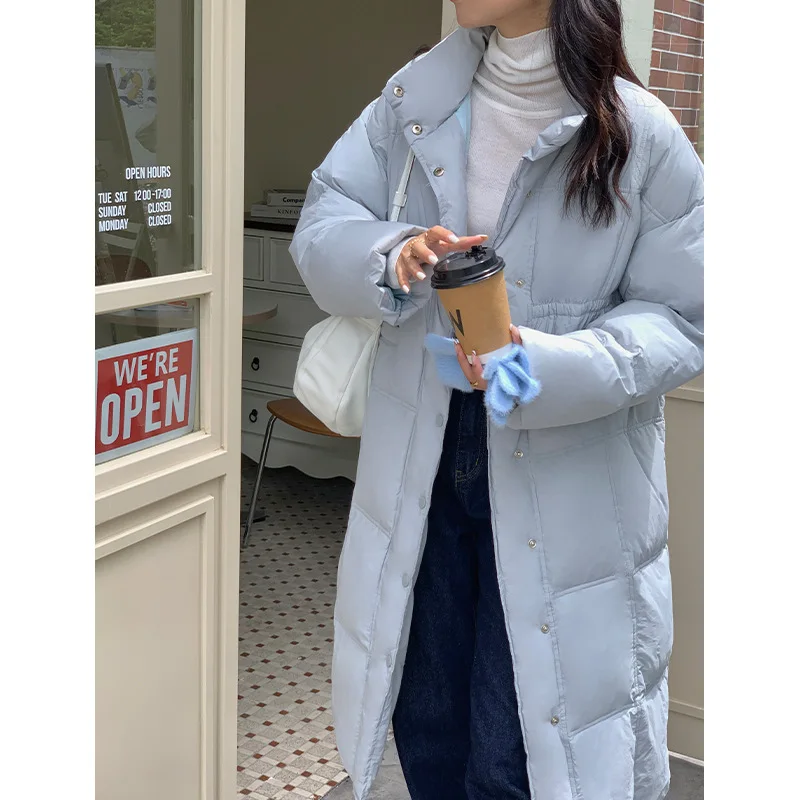 Down Coats Jacket Women WinterStand Collar Simple Mid-length Windproof Warm 90% White Duck Jackets Long Parkas Ladies Outerwear