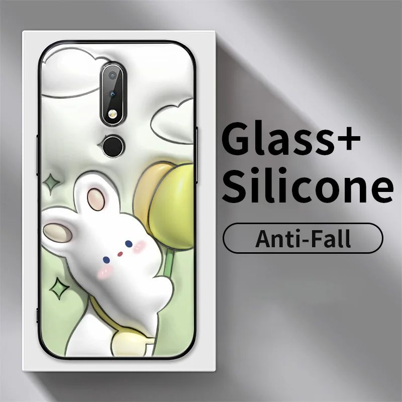 

Cuddly Rabbit Glass Case for Nokia 6.1 Plus X6 Nokia 7.1 Phone Case Protective Back Cover