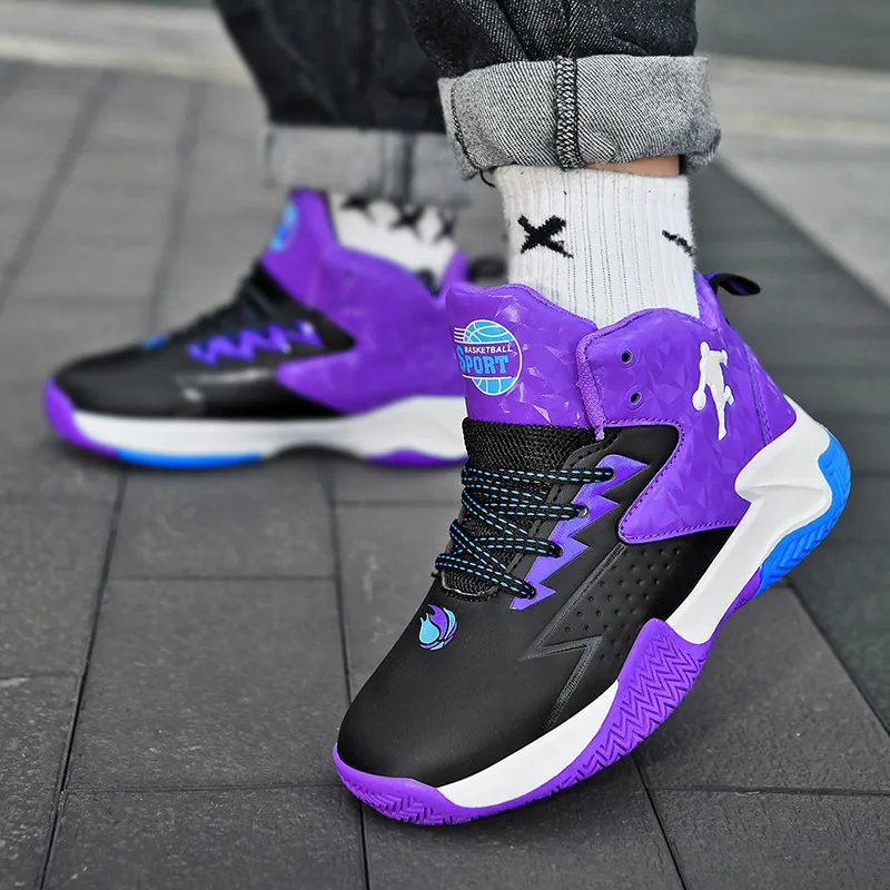 Purple Children Brand Sneakers Hot Selling  Anti-slip Kids Professional Training Shoes Breathable Mesh Boys Basketball Shoes