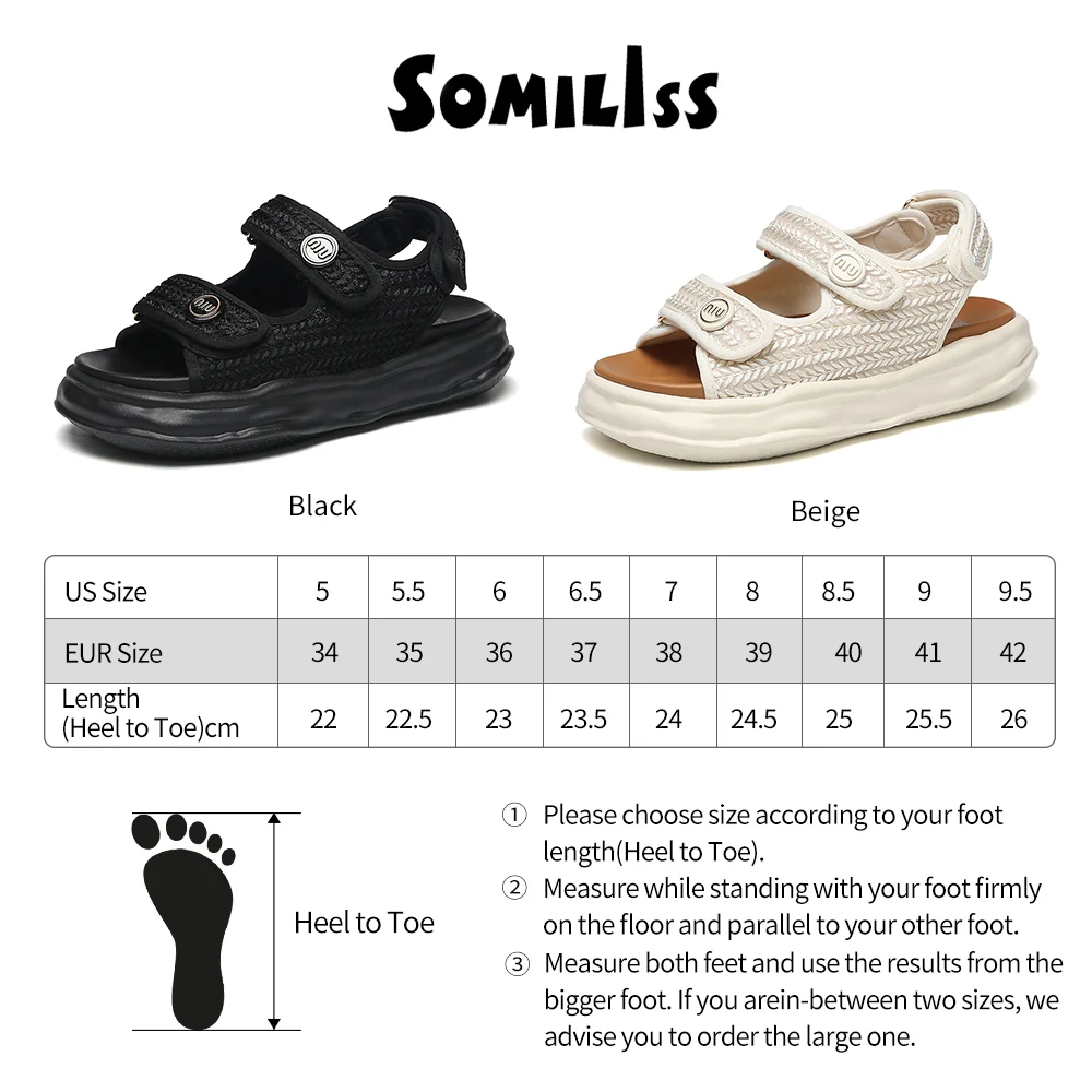 SOMILISS Platform Sandals Women Knitted Fabric Cloth Hook Loop Round Toe Summer Lady Fashion Outdoor Flat Casual Shoes Handmade