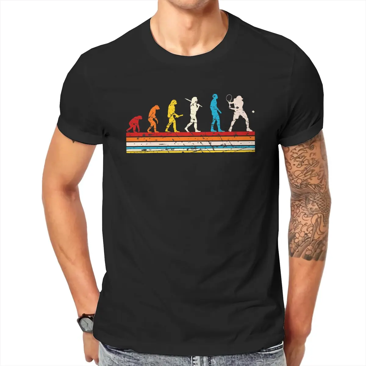 

Vintage Tennis Evolution T-Shirts for Men Round Collar Cotton T Shirts Funny Player Gift Idea Short Sleeve Tees 6XL Clothing
