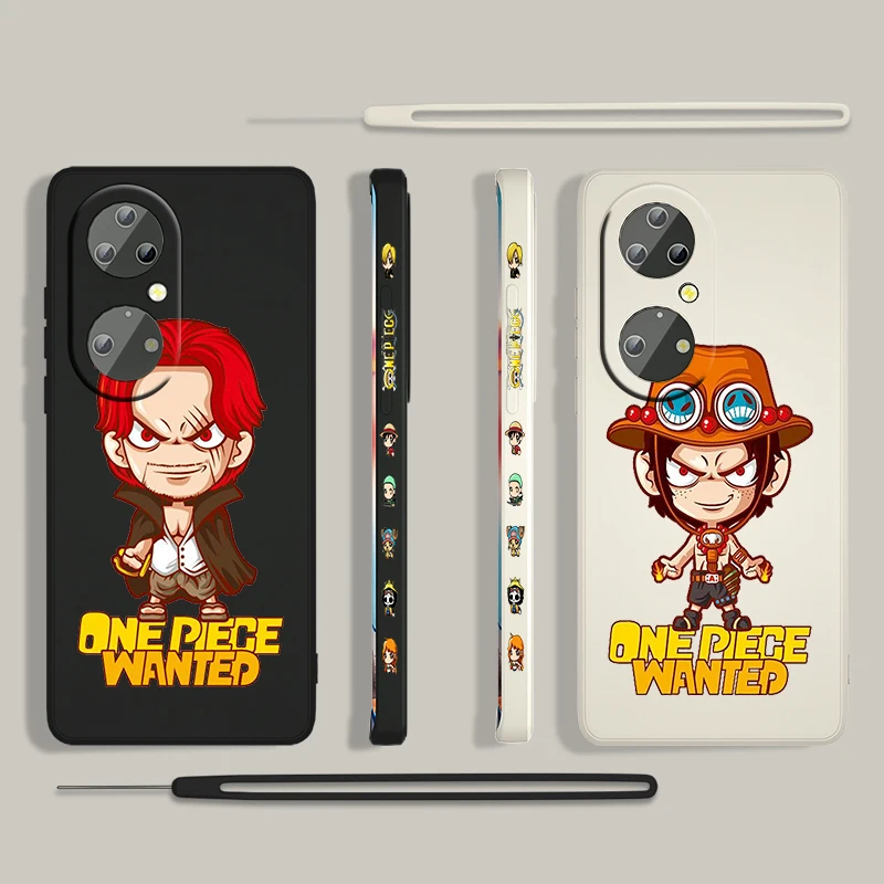 

Japan Anime ONE PIECE For Huawei P50 P40 P30 P20 P Smart Z Pro Plus 2019 2021 Liquid Left Rope Phone Case Coque Capa Cover Funda