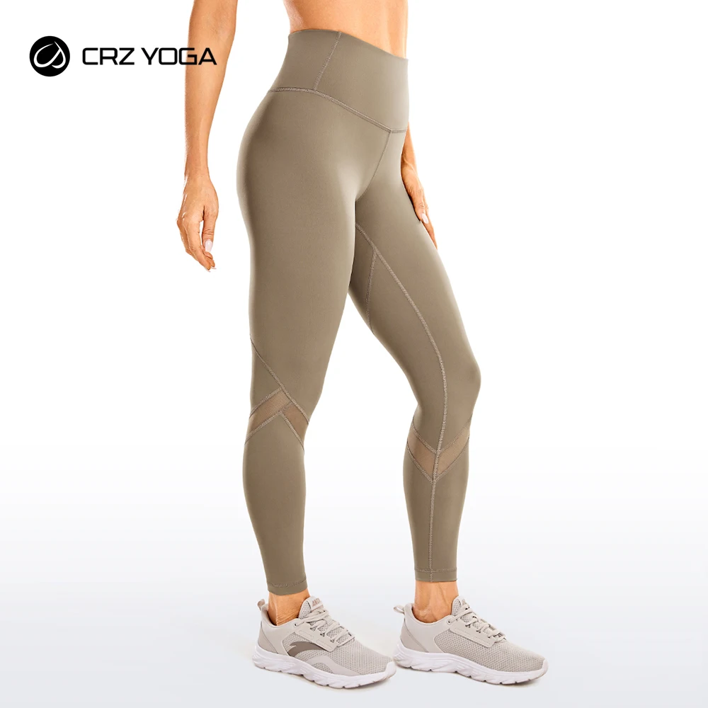 

CRZ YOGA Naked Feeling Women's High Waist Mesh Leggings Tummy Control Yoga Workout Leggings with Zip Pocket-25 Inches