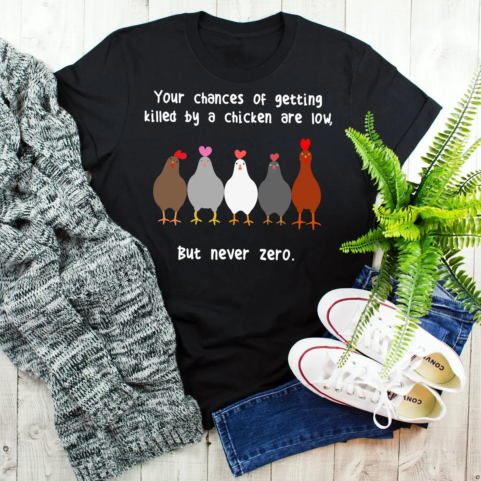 Фото Забавная футболка с надписью «Never Zero Chicken» для любителей курицы, повседневная, винтажная, с эффектом потертости, мягкая, модная, в стиле стритвир, для фермеров и любителей животных №1