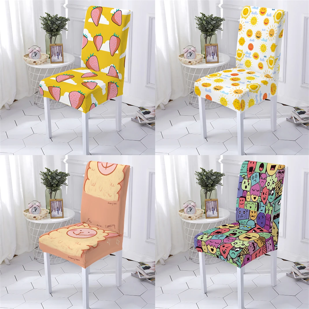 

Cartoon Animal Style Dining Chairs Cover Seat Case Sretch Chair Cover For Banquet Cute The Sun Pattern Kitchen Protector Seat