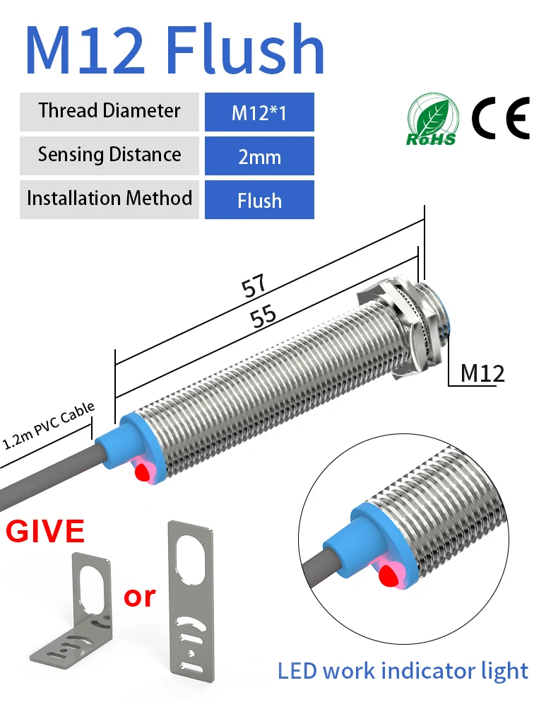 

GTRIC M12 Переключатель датчика приближения LJ12A3-4-Z/BX LJ12A3-4-Z/BY 10-30 В постоянного тока NPN PNP Индуктивный переключатель обнаружения заподлицо