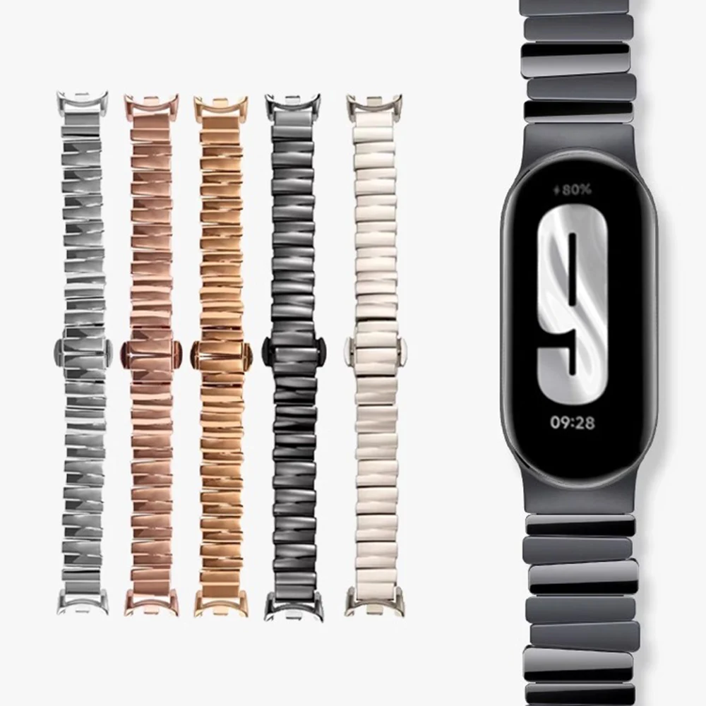 Роскошная петля для Mi Band 9/8 ремешок Xiaomi 9 ремни из нержавеющей стали Correas Miband Band8