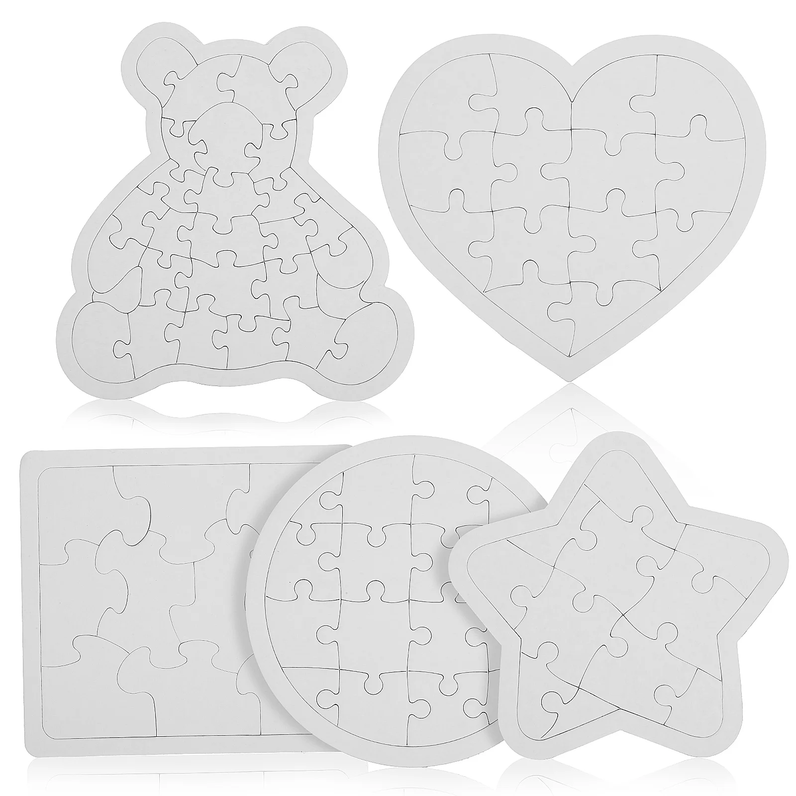 

5Pcs Empty Puzzles Square Round Bear Pentagram Heart Five Shapes Blank Puzzle Pieces Drawing Board Party Favors