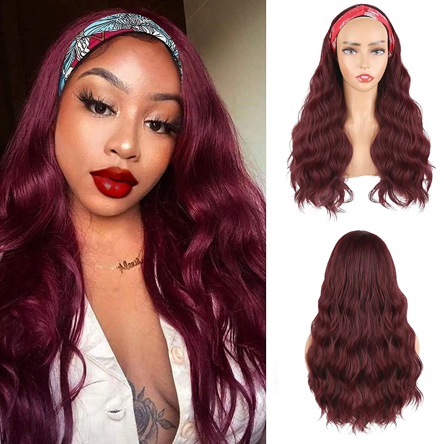 99J #27 #30 Headband Wigs For Women Human Hair Colored Body Wave Machine Made Headband Wigs Glueless None Lace Frontal Wigs