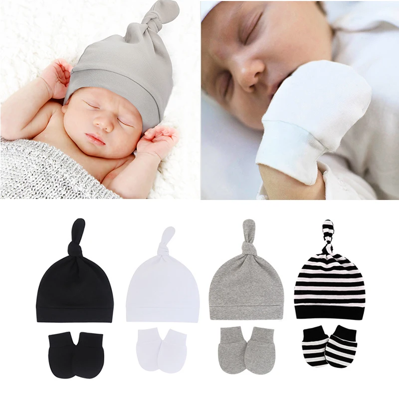 

Baby Hat with Gloves Babies Beanie Hats Cotton Bonnet New Born Gift for Infant Toddler Newborn Photography Props Girls Caps Set