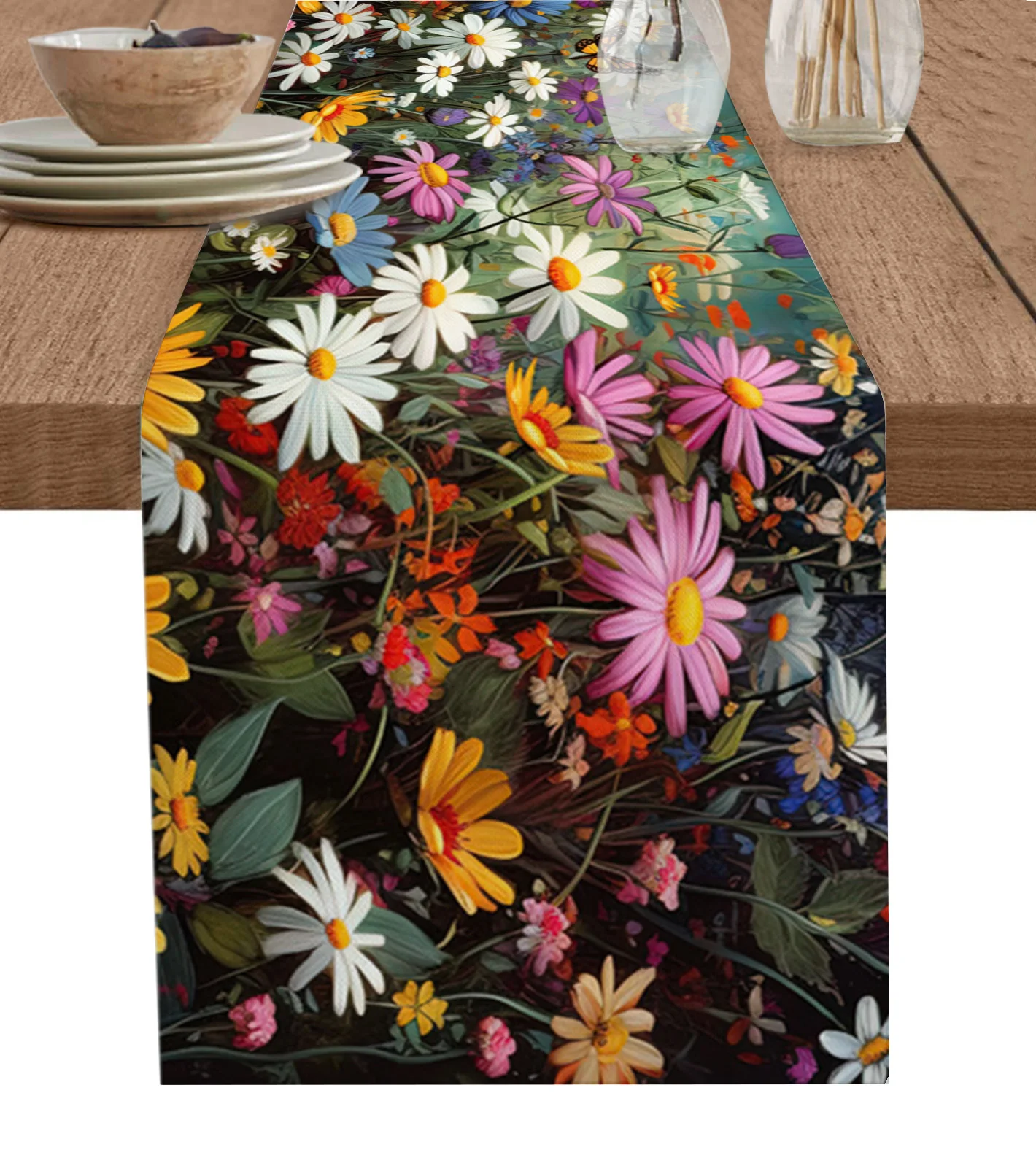 

Daisy Flower Butterfly Bushes Table Runner Christmas Decoration Tablecloth Wedding Party Decor Table Cover