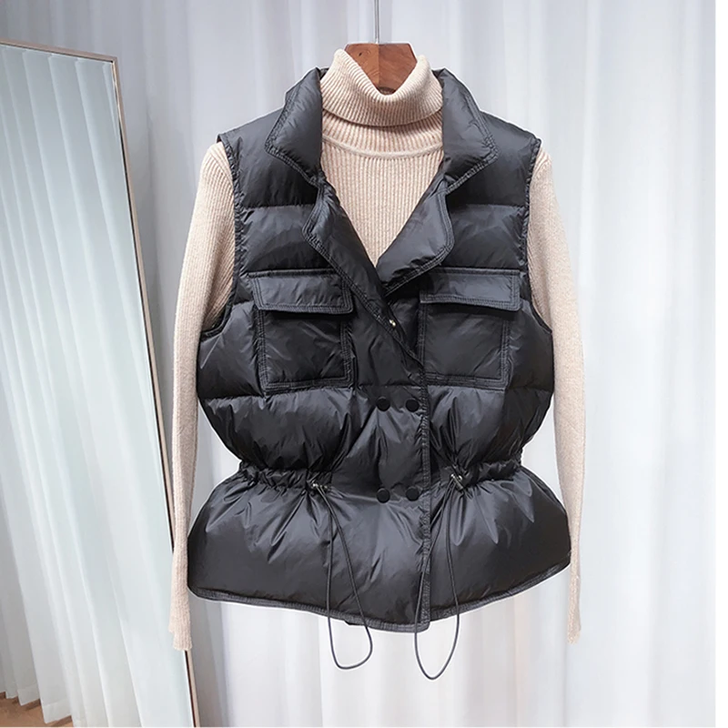 

Winter Down Vest Vrouwen Korte Vest Windjack Lichtgewicht Coat Warm Vest Vrouwelijke Witte Eendendons Jas Mouwloze Jas