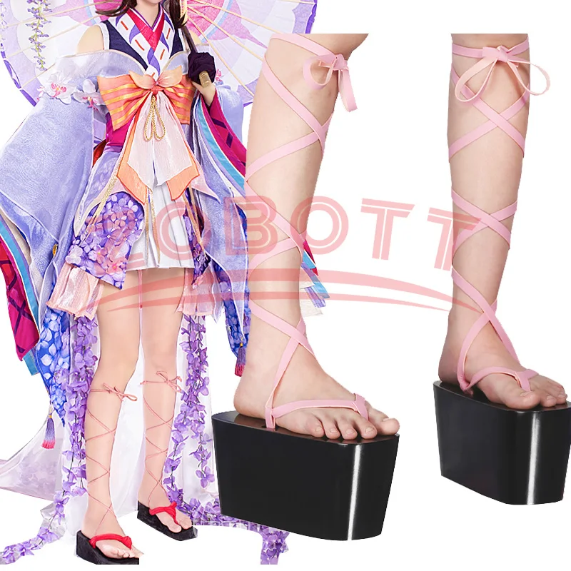 

Anime Onmyoji Kagura Morning Dew Flowers Cosplay Shoes Woman Kimono Cosplay Clogs 36-39 5cm Halloween cosplay shoe fan