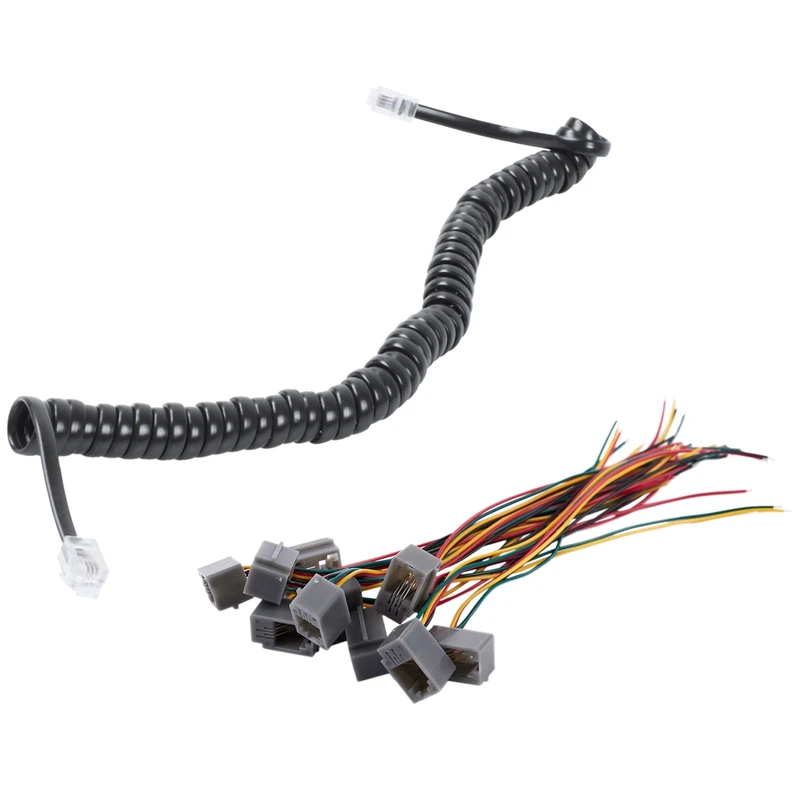 Телефонный модем 1X 9,3 дюйма, черный телефонный модем RJ9, телефонный кабель в катушке, шнур и 10 шт., 616E 4P4C RJ9, Женский адаптер телефонного соедин...