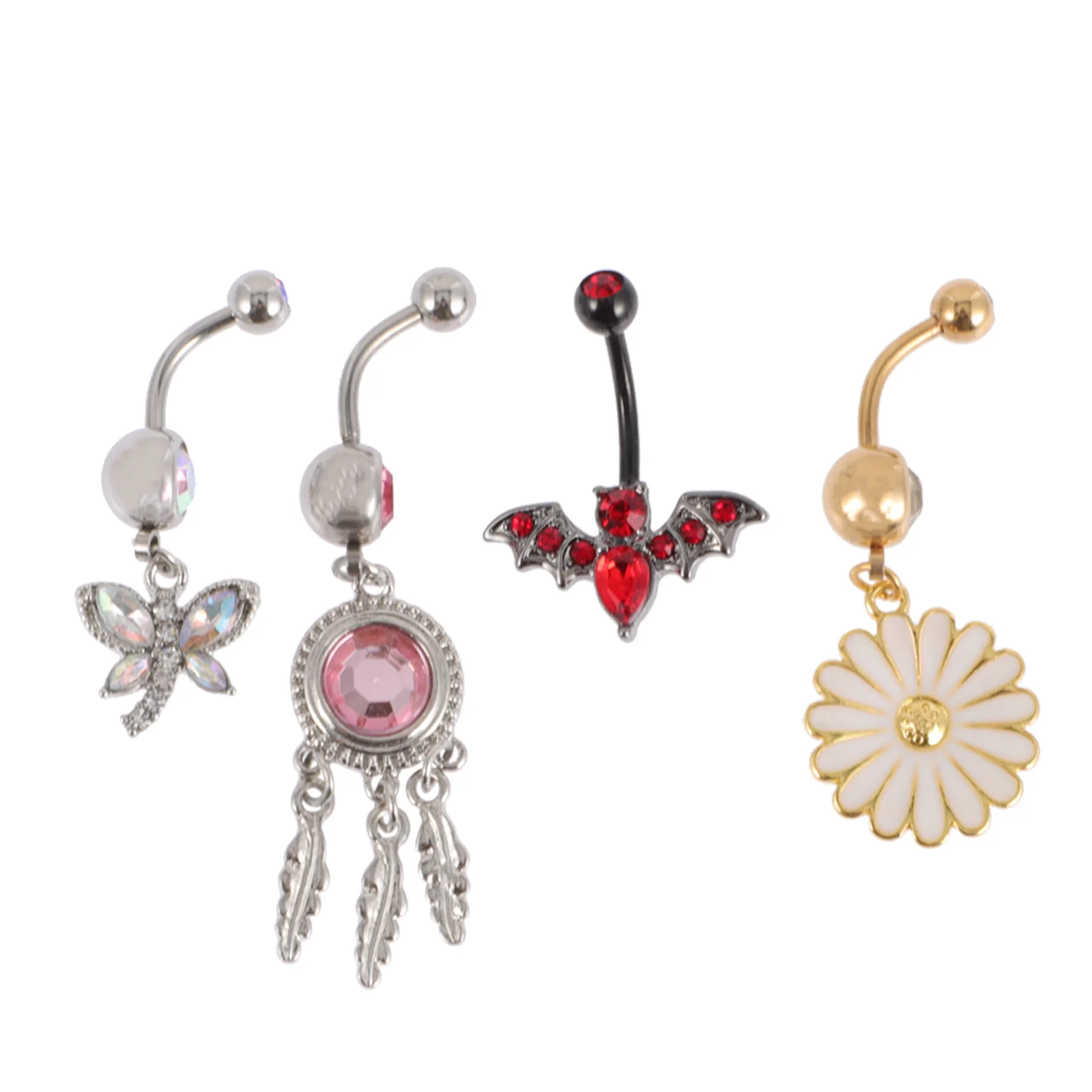 

4pcs Colorful Belly Button Ring Crystal Navel Rings Belly Button Decoration