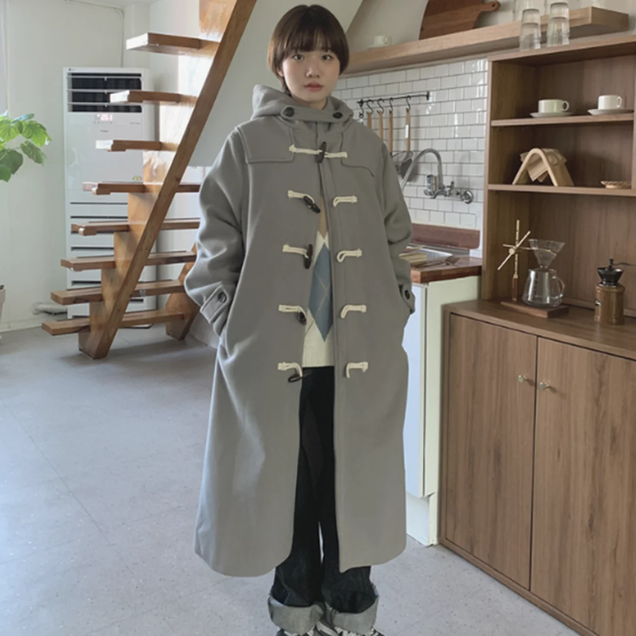 Женское Шерстяное Пальто С Капюшоном Ai. Модное Однотонное Длинное Зимнее В