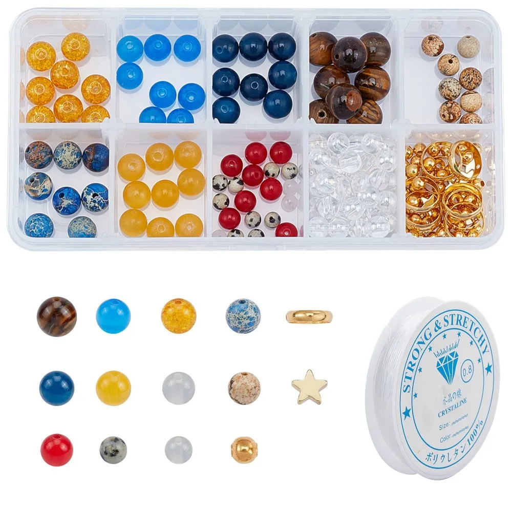 

1 Box Mixed Loose Spacer Beads for DIY Bracelet Necklace Earrings Jewelry Making Crafts Supplies with Elastic Crystal Thread