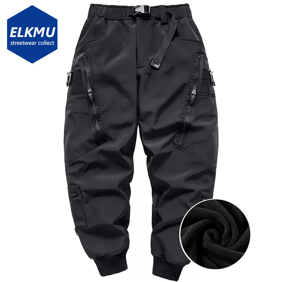 Winter Cargo Pants Fashion Techwear Military Trousers Men Black Joggers Zipper Pockets Harajuku Streetwear Hip Hop Sweatpants