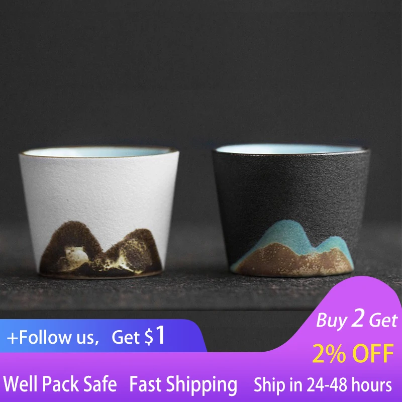 

Chinese Glaze Painting Landscape Master Cup Single Cup Rough Pottery Ceramic Jianzhan Teacup Tea Bowl Kung Fu Tea Set