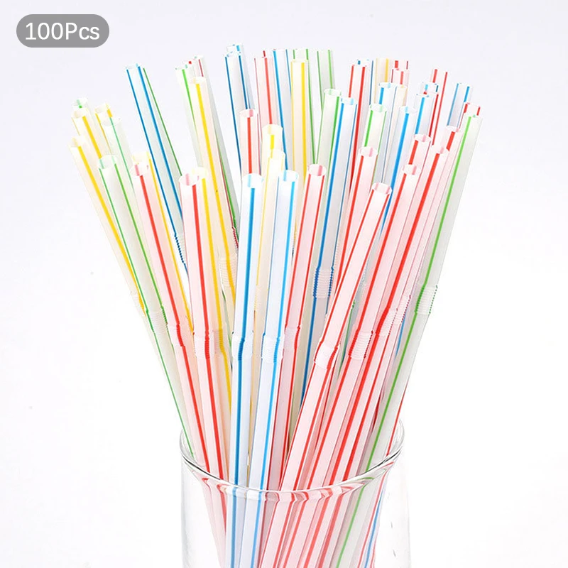 

100Pcs/set 21cm Colorful Disposable Plastic Curved Drinking Straws Wedding Party Bar Drink Accessories Birthday Reusable Straw